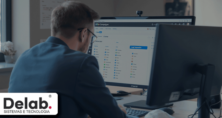 Operador configurando regras de segmentação de leads com inteligência artificial no Zoho Campaigns